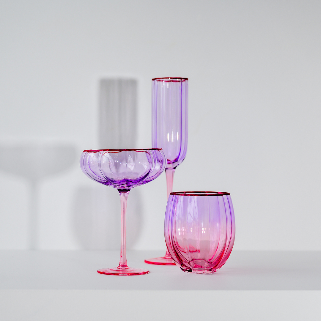 Petal cocktail glass- set of 4 in lilac/blush, side view
