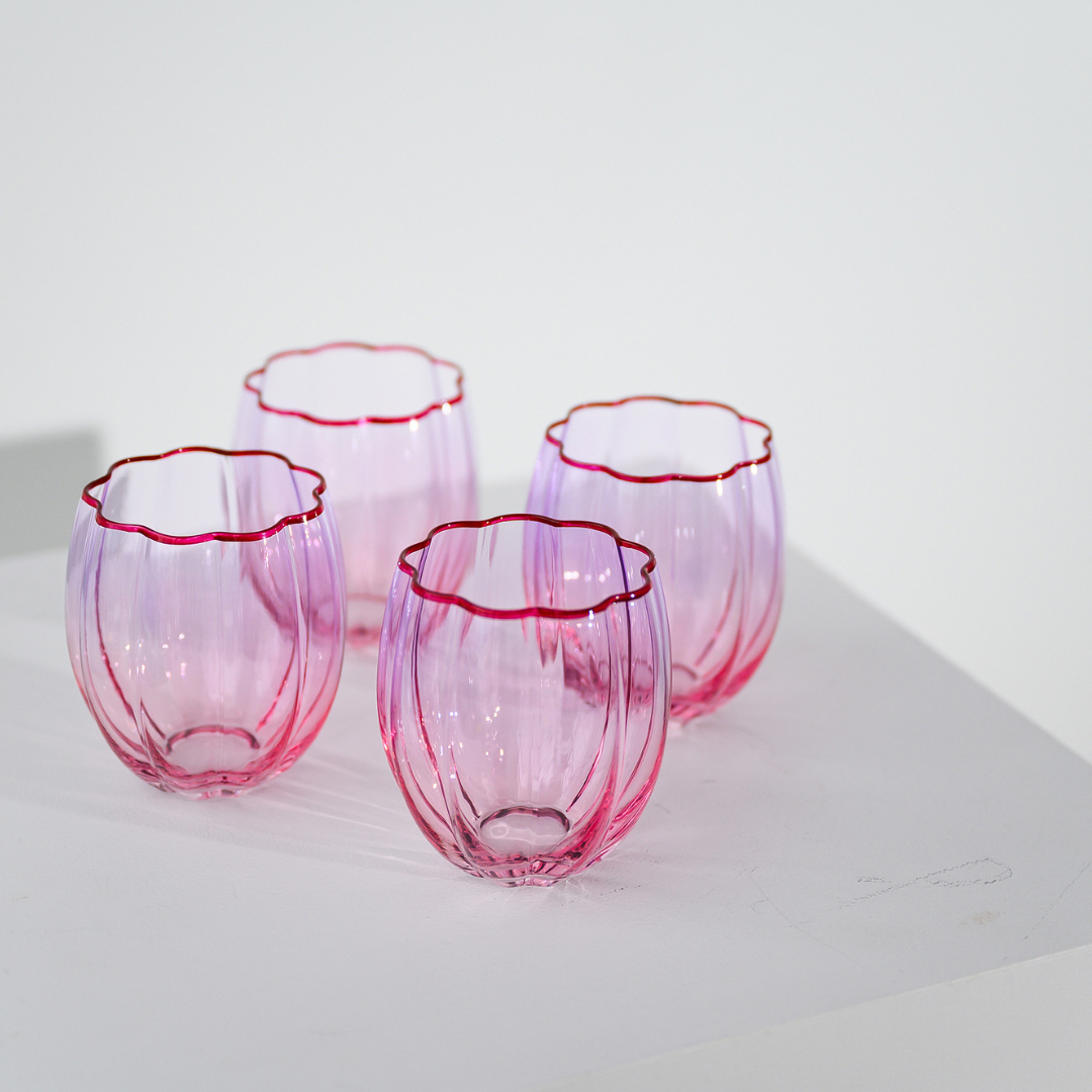 Petal stemless glass- set of 4 in lilac/blush