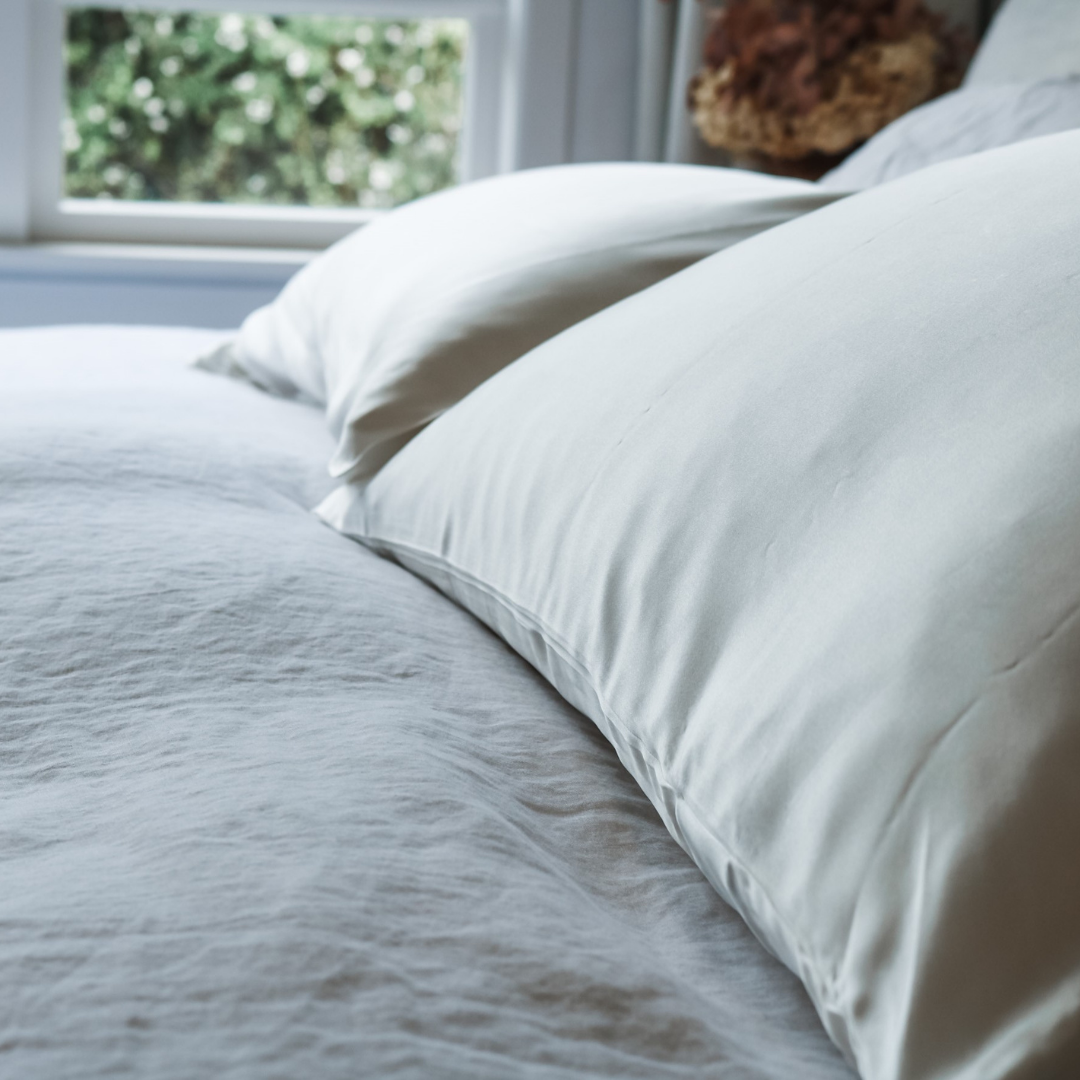 Pure silk pillowcase pair in Milk close-up of fabric