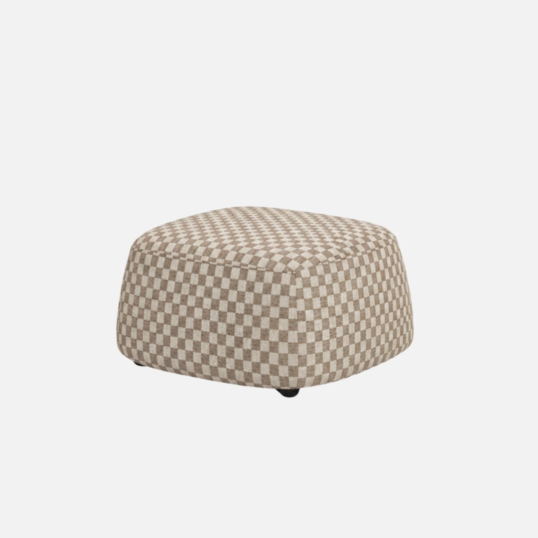 Terry ottoman in Biscuit Check, rounded form, check upholstery