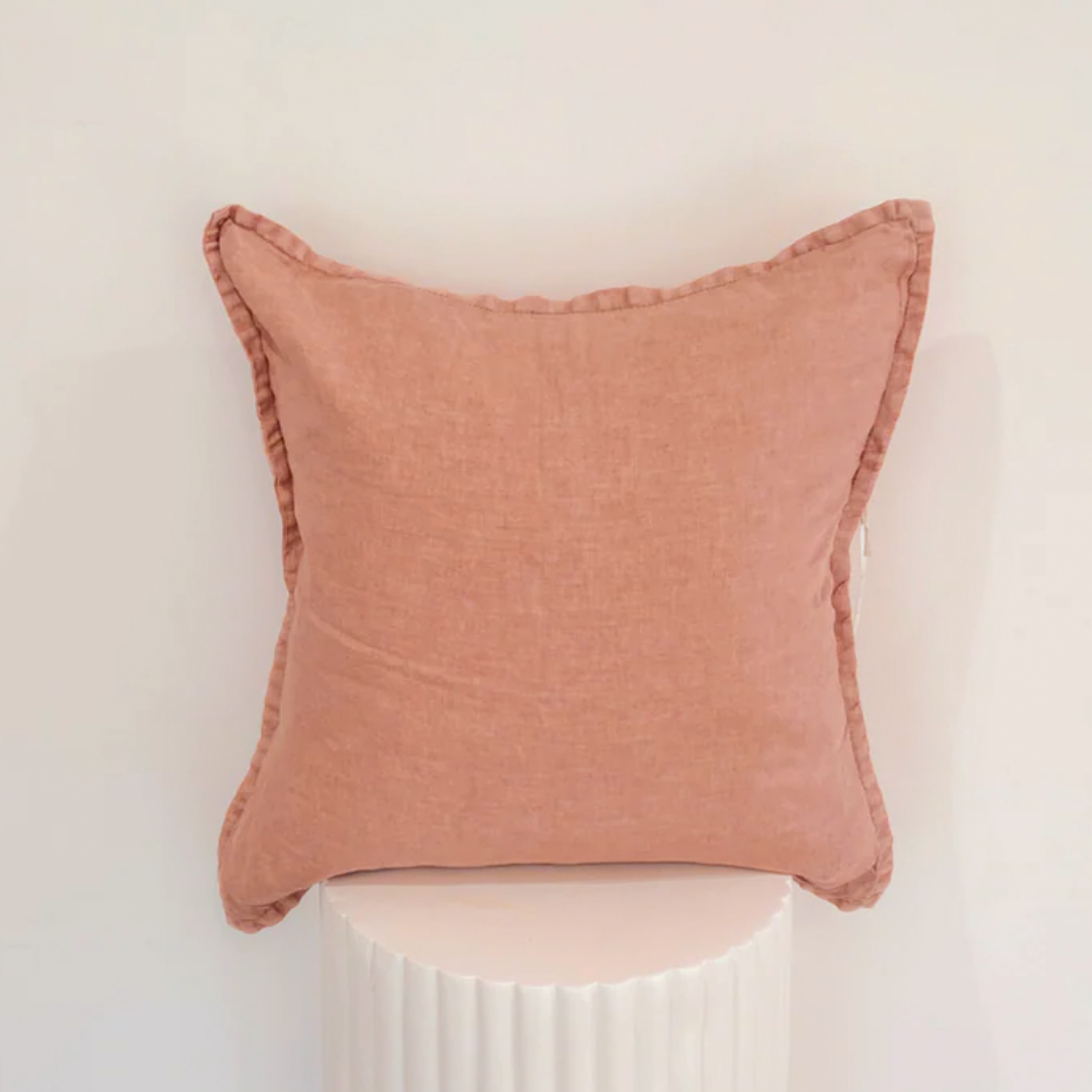 100% belgium linen vintage washed cushion- feather filled in dusty rose