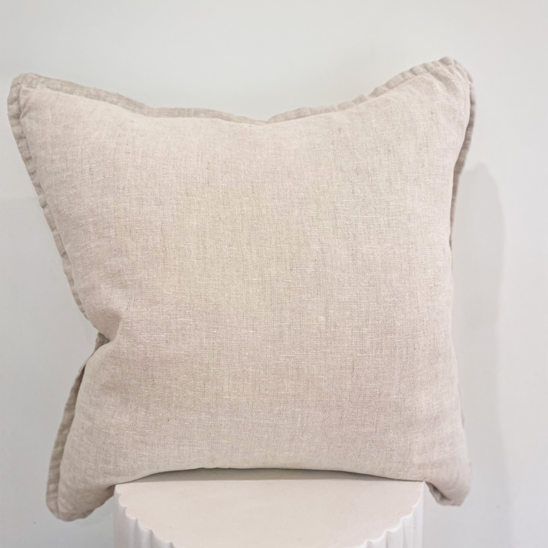 100% belgium linen vintage washed cushion- feather filled in linen, close-up