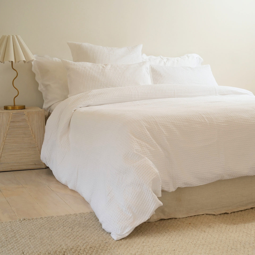 100% cotton waffle duvet set in white