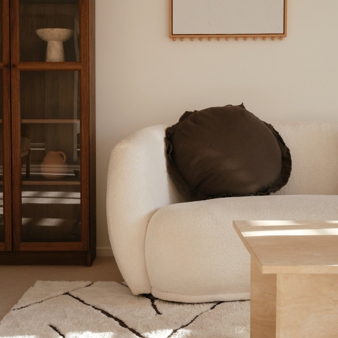100% flax linen round feather filled cushion in deep moss