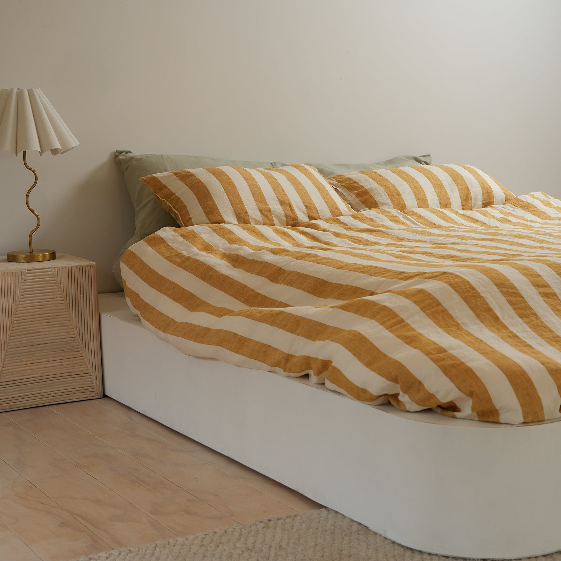 100% french flax linen duvet cover set in sunflower stripe