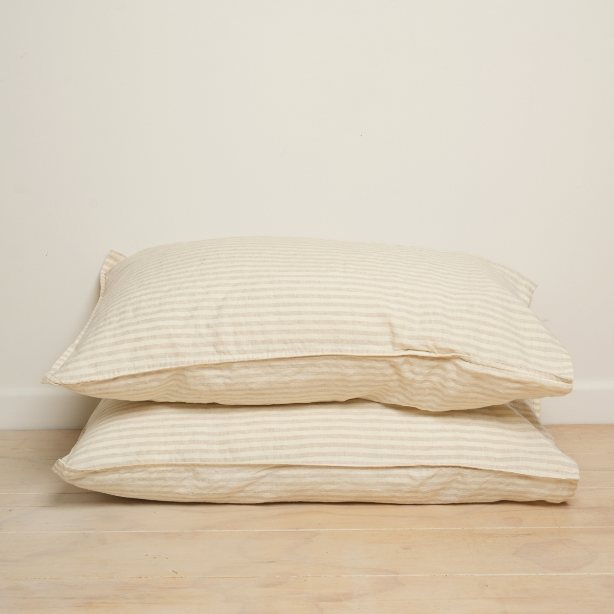 100% french linen pillowcase pair in sand stripe