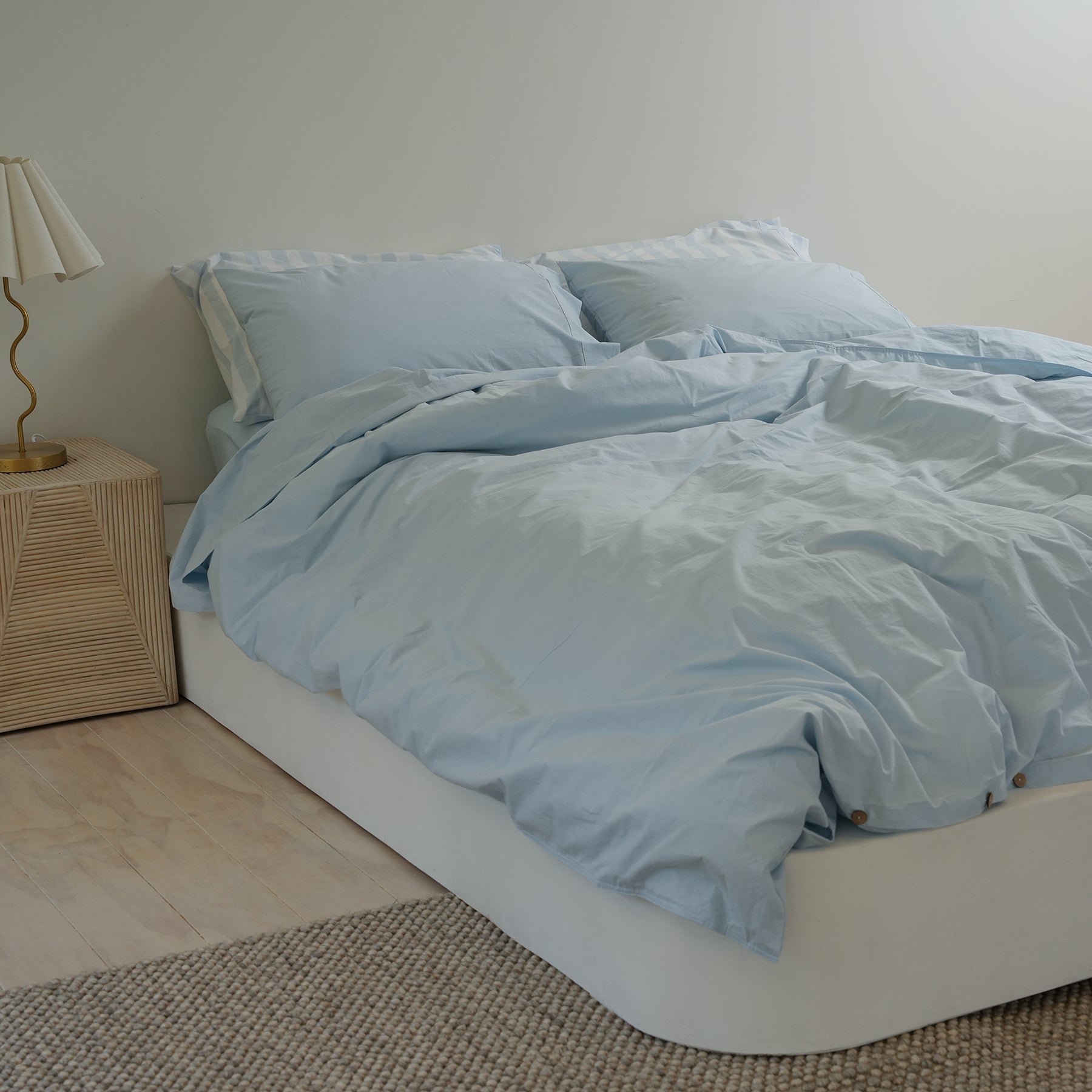 100% stonewashed cotton duvet set in sky blue
