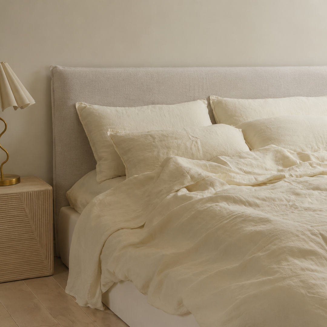 Harlow Headboard in Natural – linen slip cover headboard | Home Lab
