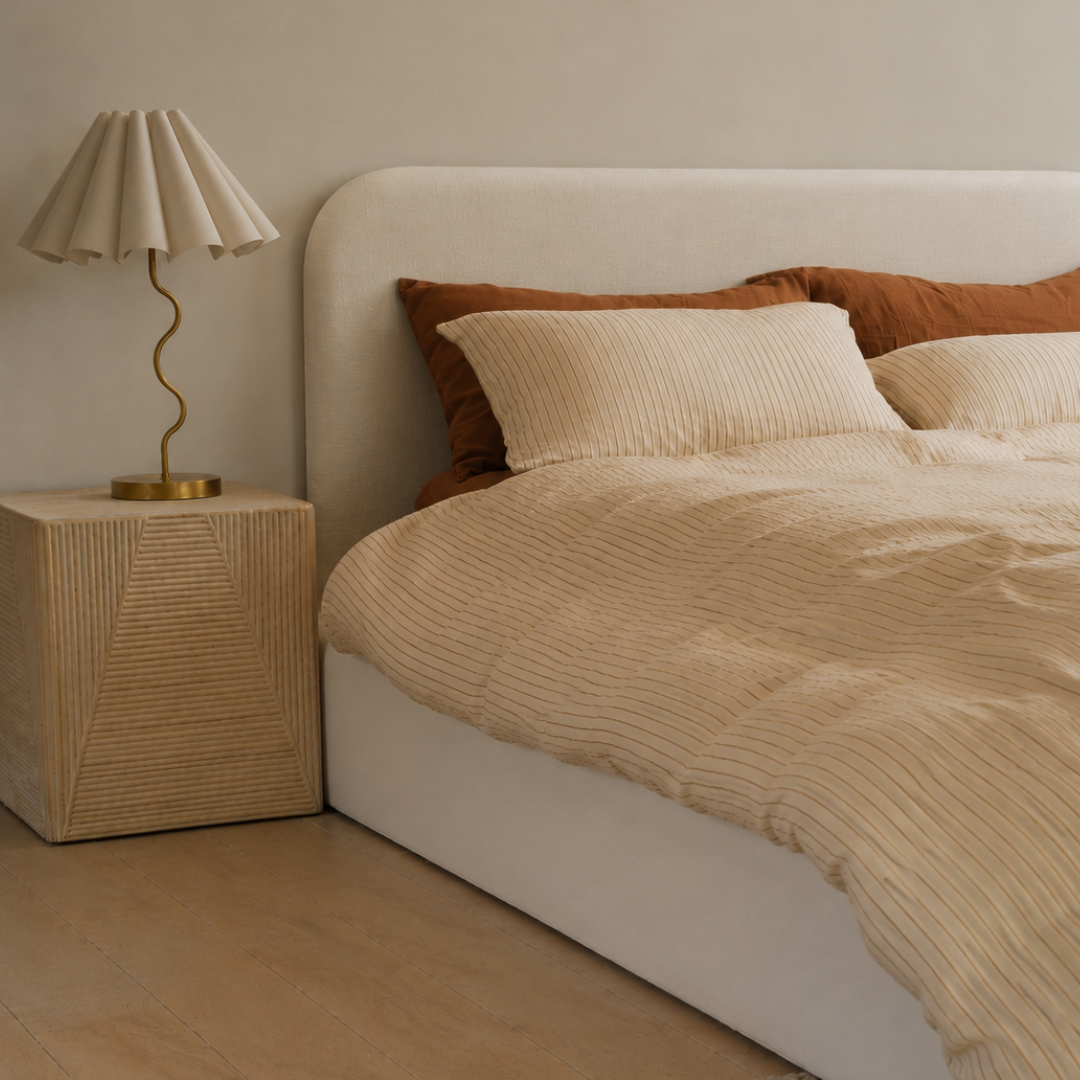 Freddy Linen Headboard – curved linen headboard | Home Lab