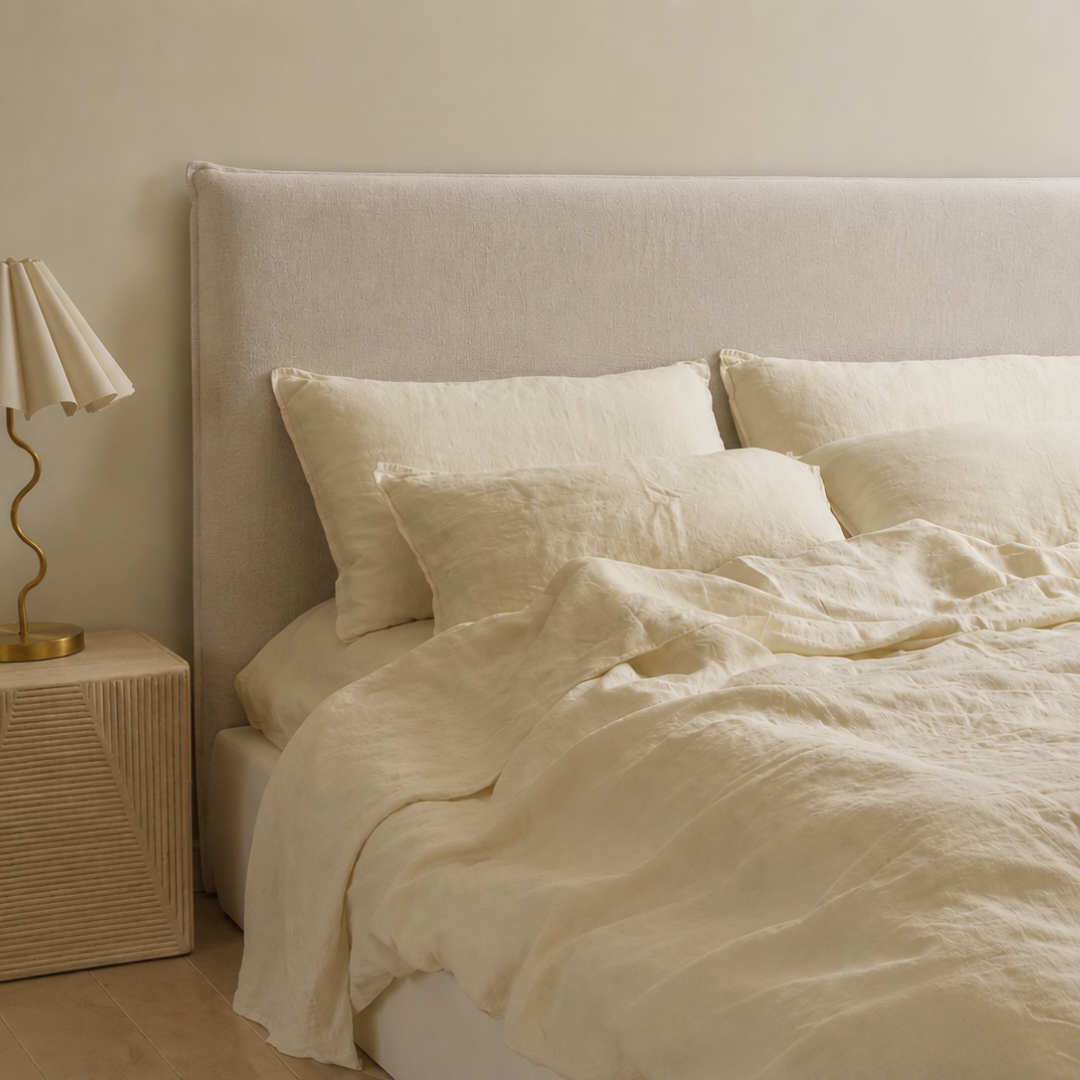 Tall Harlow Headboard in Natural – linen slip cover headboard | Home Lab