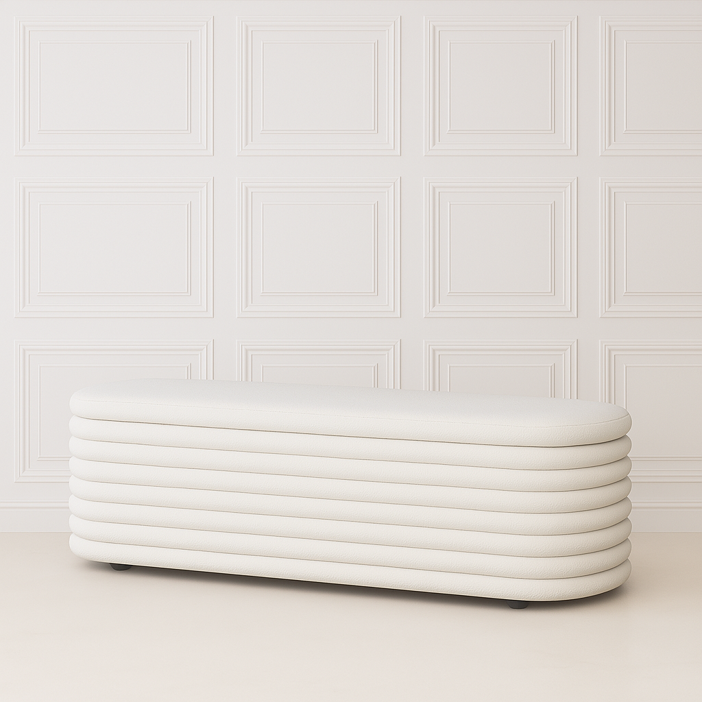 Channelled Boucle Storage Bench – bench seat | Home Lab
