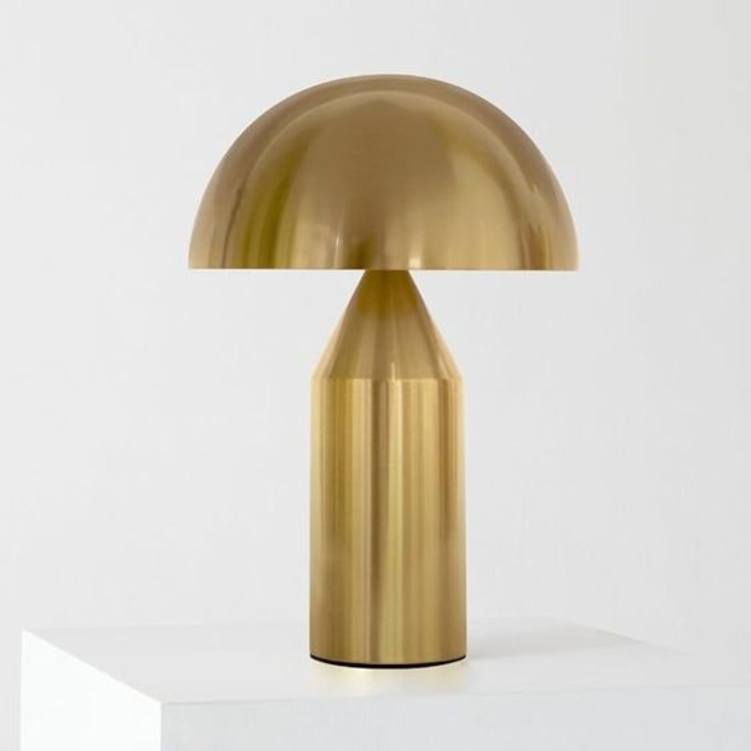 Dome table lamp in Brass metal, cylindrical base with dome shade, 24 x 45cm