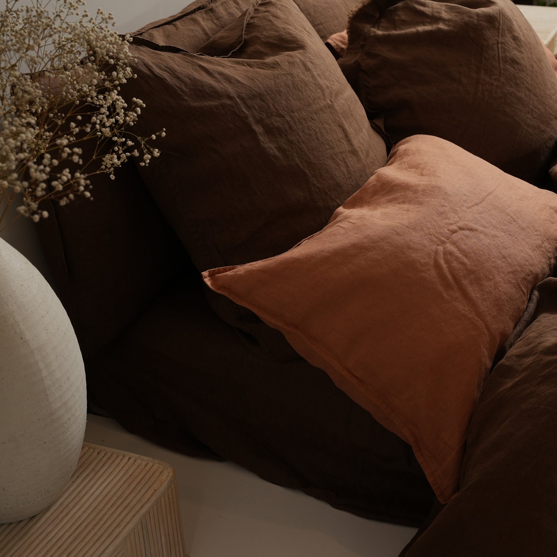 100% French Linen Euro pillowcase- Mocha