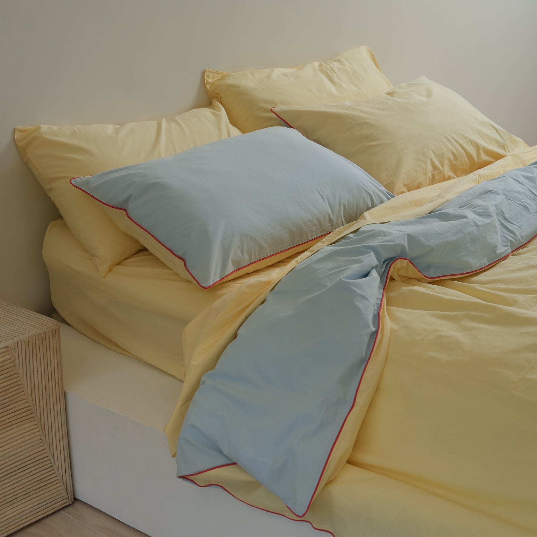 100% Stonewashed Cotton Duvet Set- Butter/Sky Reversible