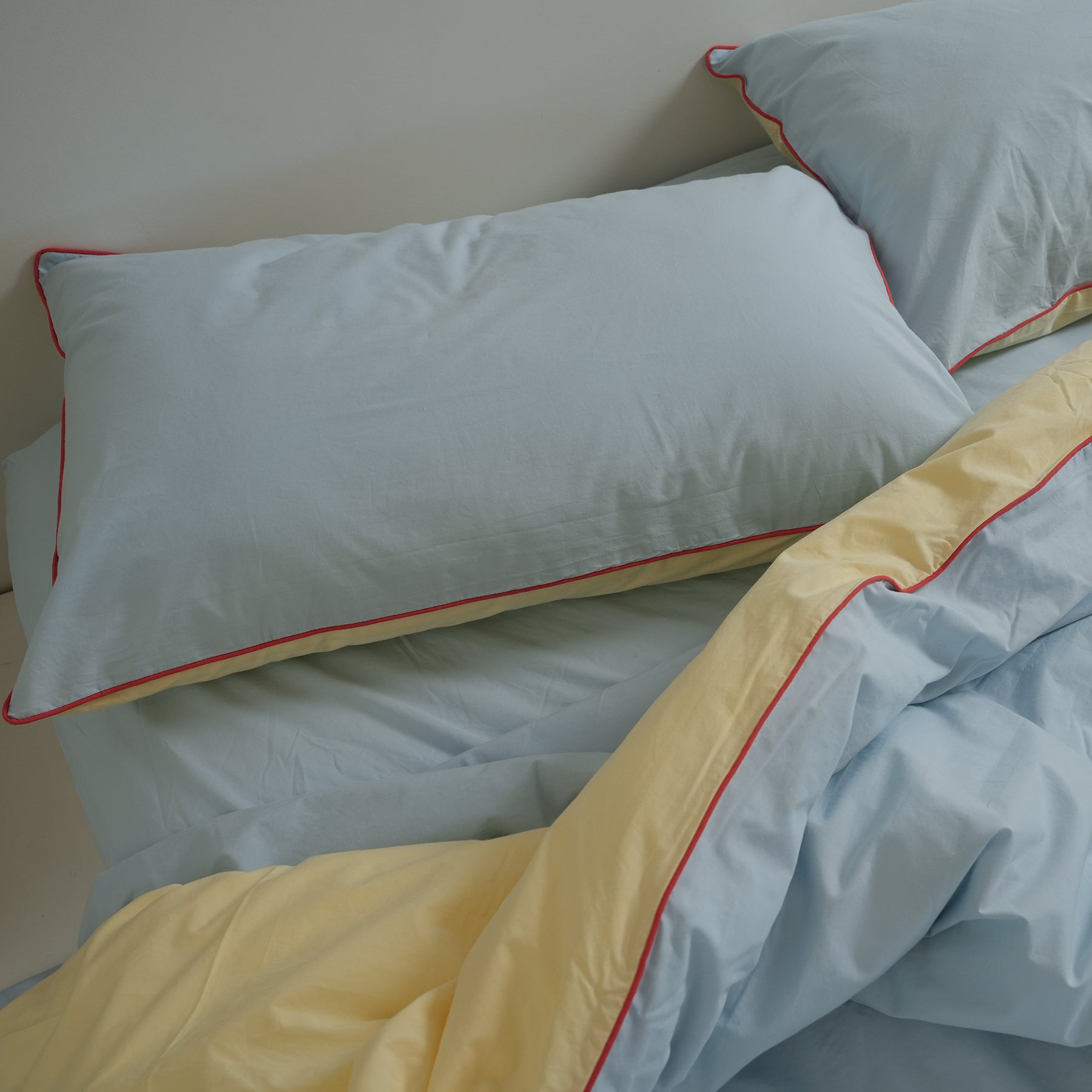 100% Stonewashed Cotton Duvet Set- Butter/Sky Reversible