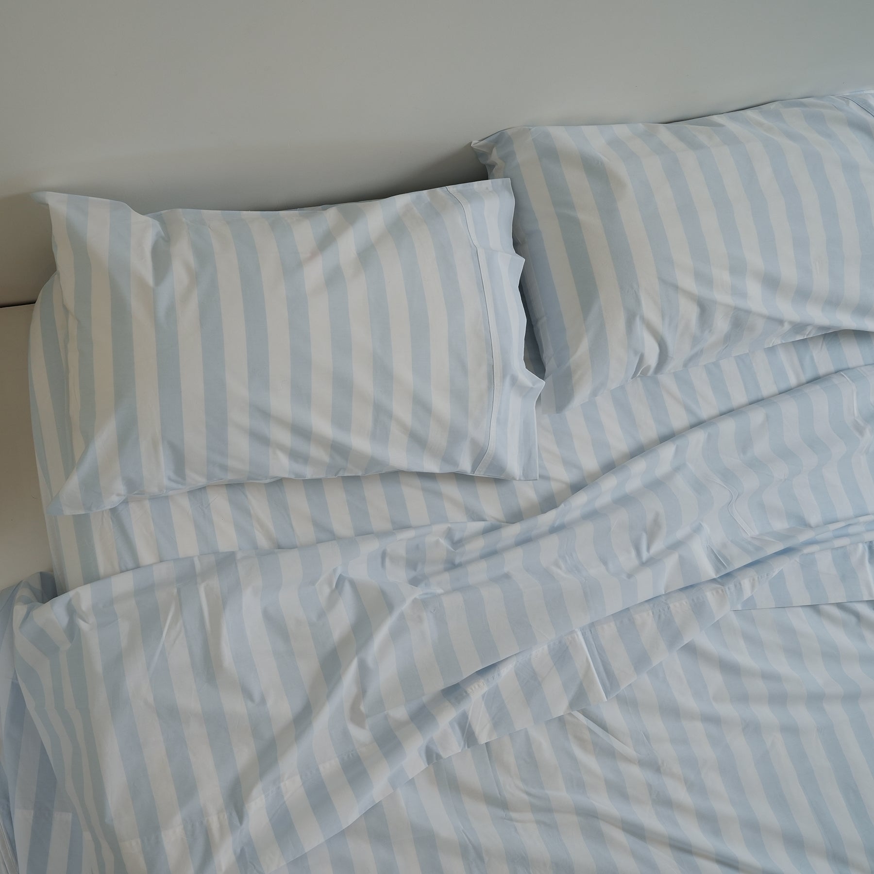 100% Stonewashed Cotton Sheet Set- Sky Blue Stripe