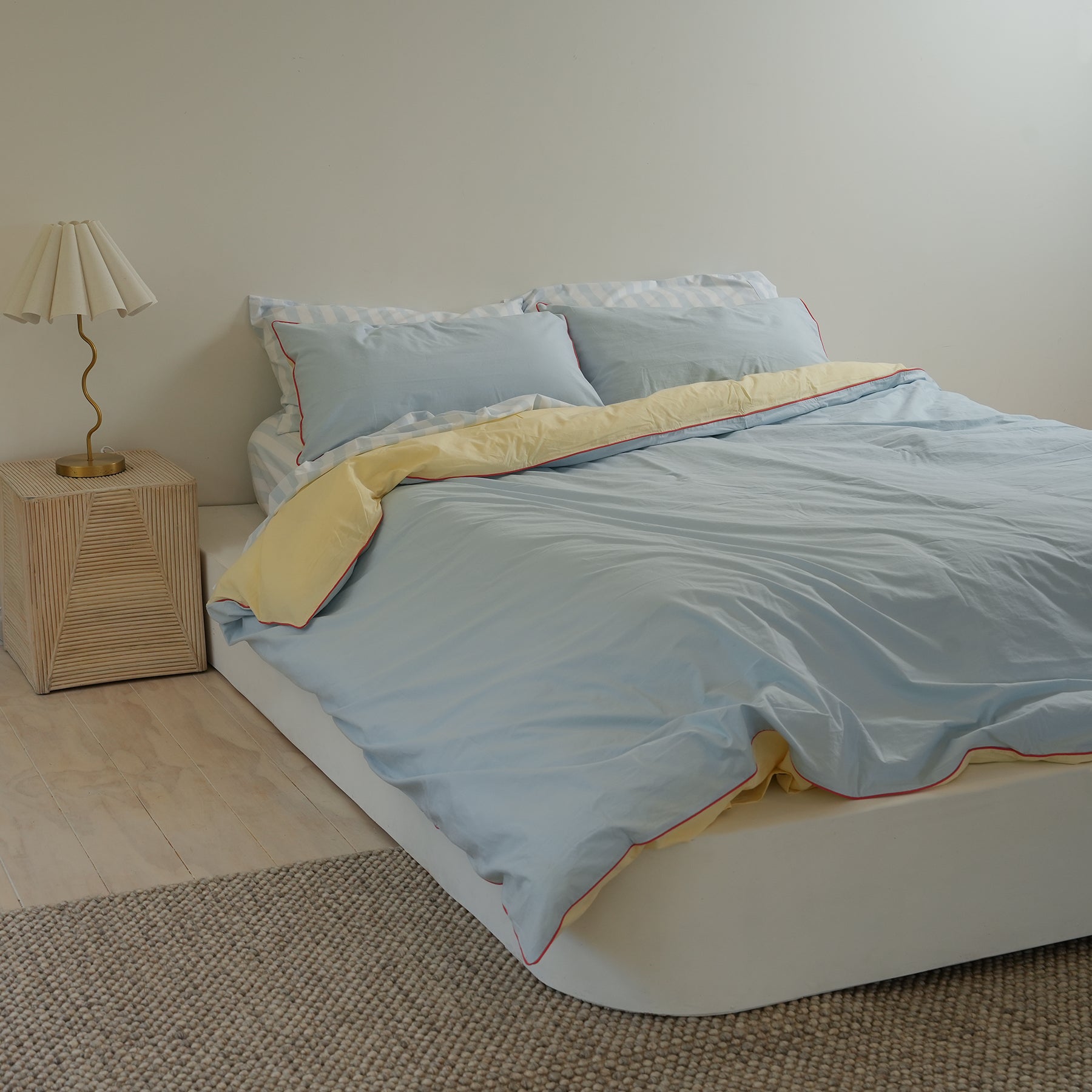 100% Stonewashed Cotton Duvet Set- Butter/Sky Reversible