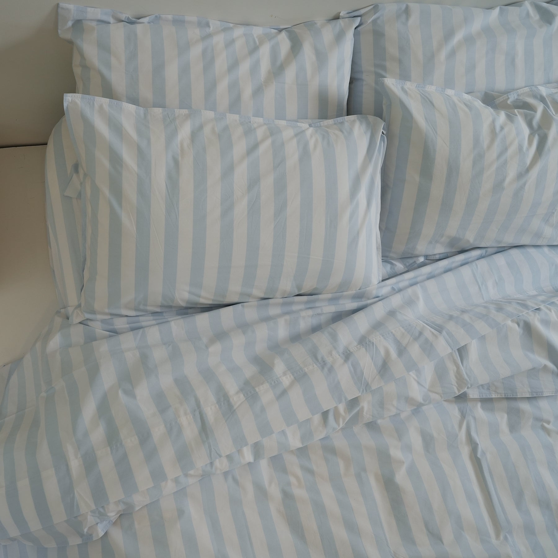 100% Stonewashed Cotton Duvet Set-  Sky Blue Stripe