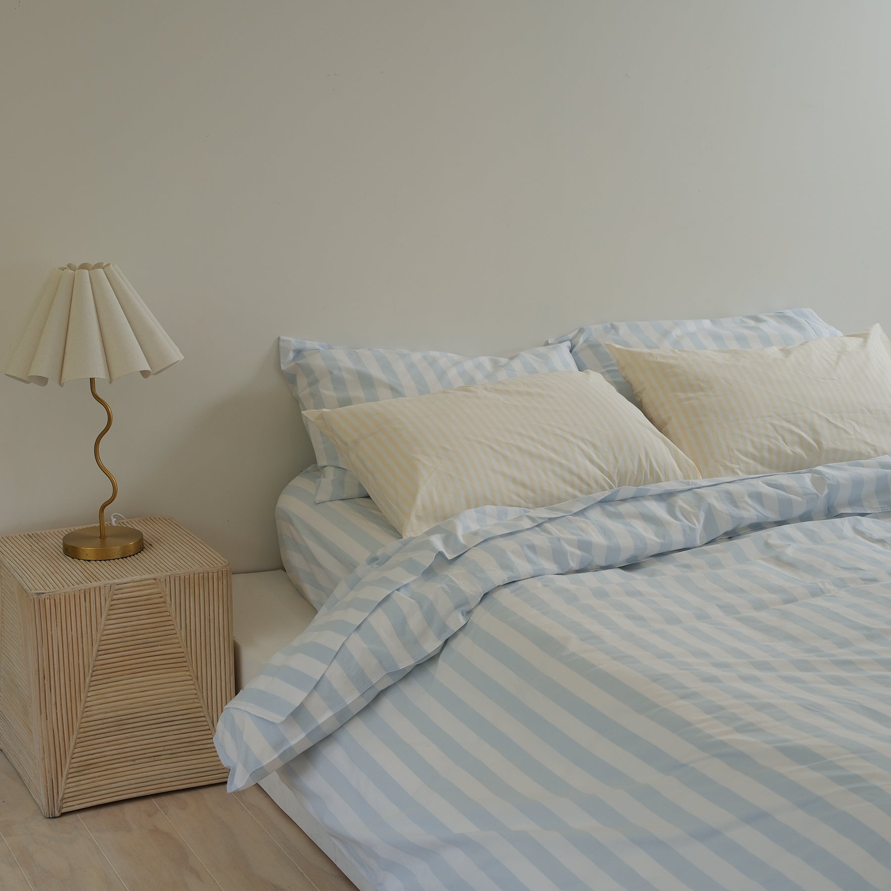 100% Stonewashed Cotton Duvet Set-  Sky Blue Stripe