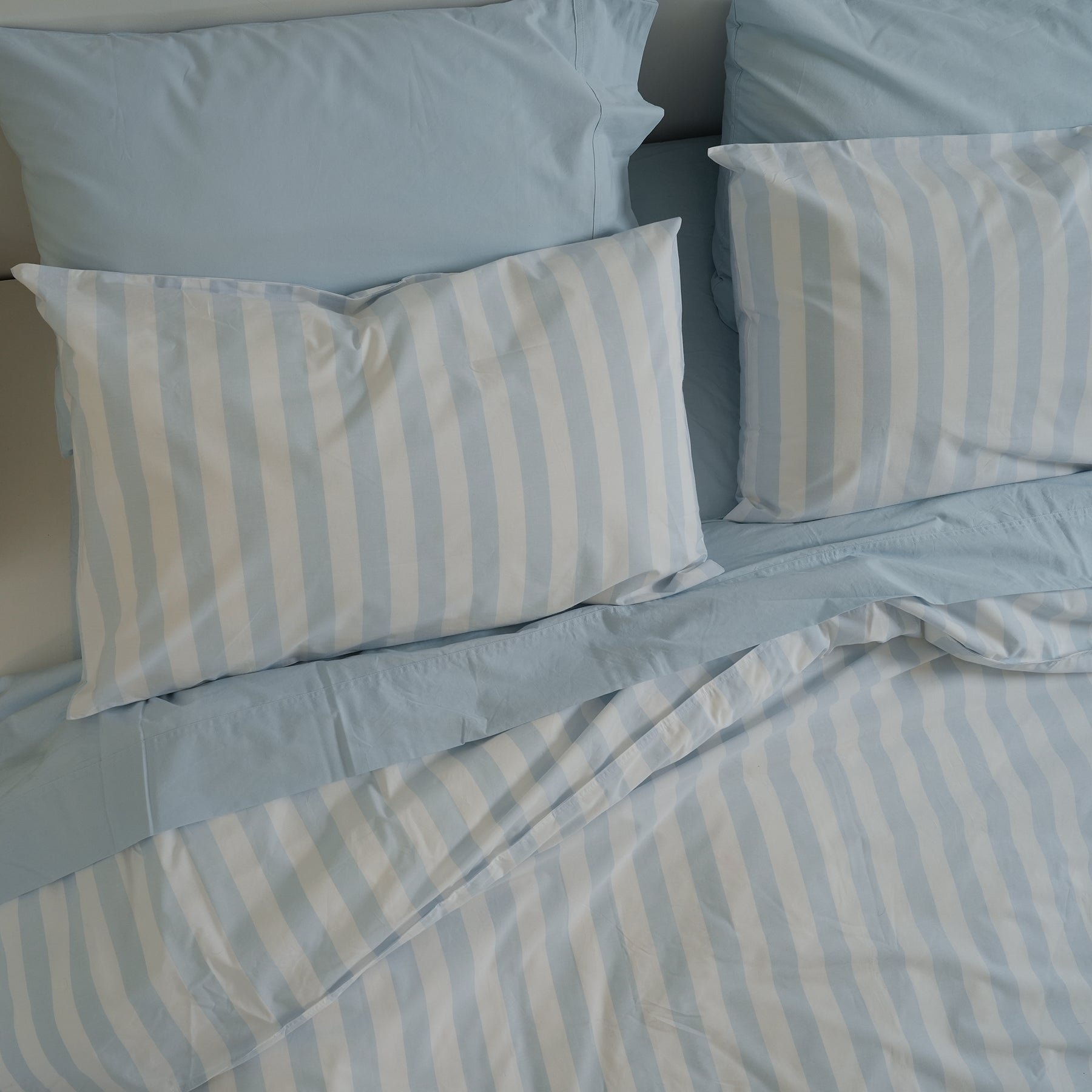 100% Stonewashed Cotton Pillowcase Pair- Sky Blue Stripe