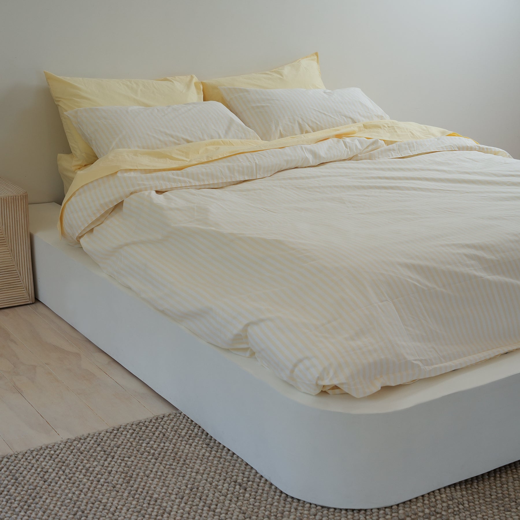 100% Stonewashed Cotton Duvet Set- Butter Stripe