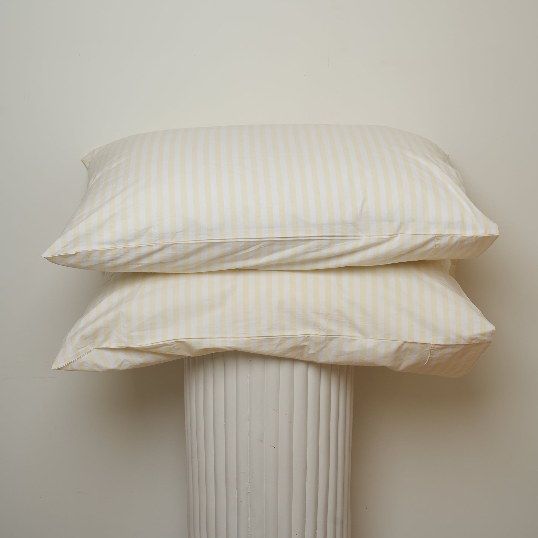 100% Stonewashed Cotton Pillowcase Pair- Butter Stripe