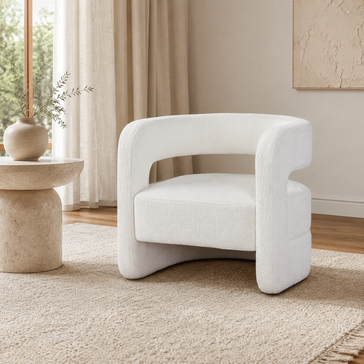 Boucle Archer Chair styled in a Home Lab interior — option A