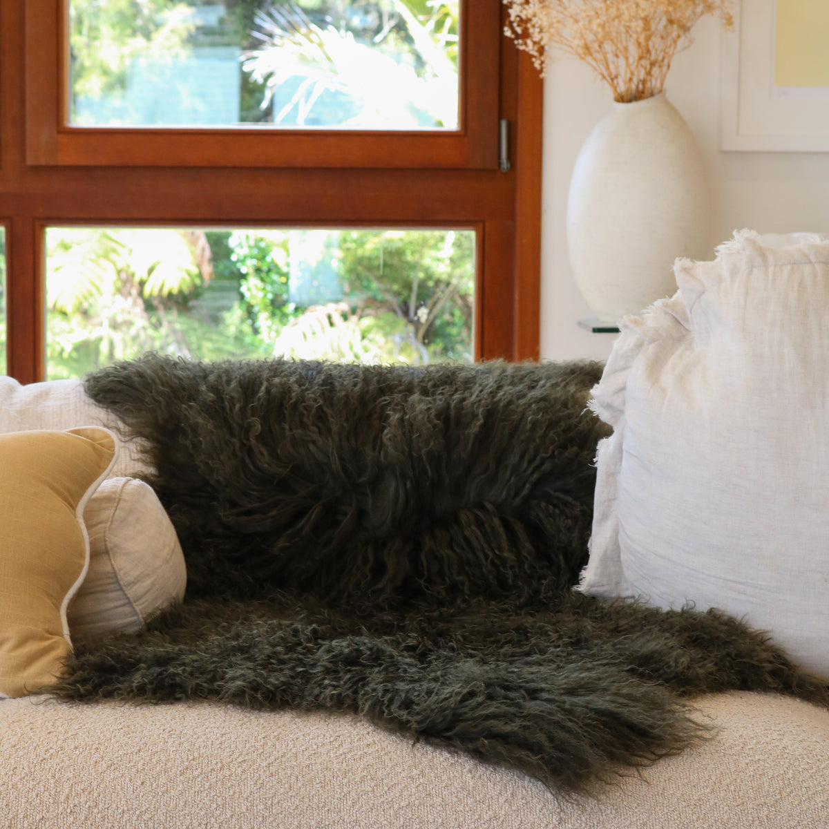 Tibetan Lambskin Rug - Olive