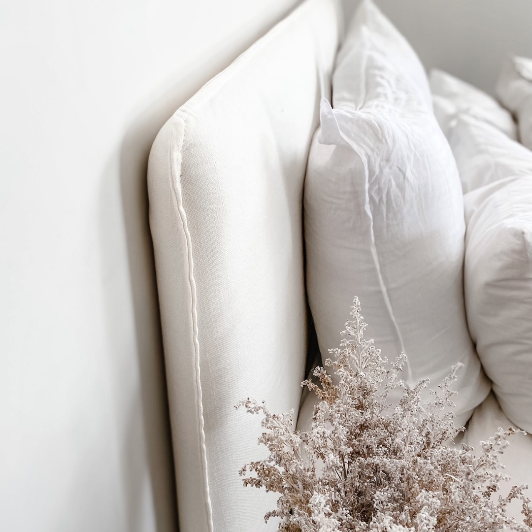 Harlow Slip Cover Headboard-Ivory side view – Home Lab NZ