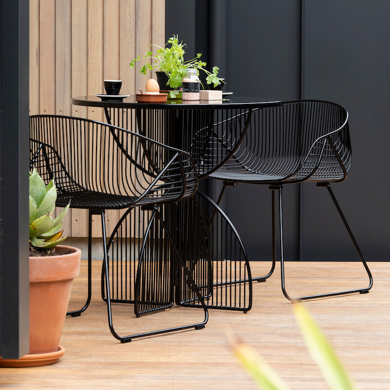 Omaha Cafe Table in Black Stainless Steel lifestyle view – Home Lab NZ
