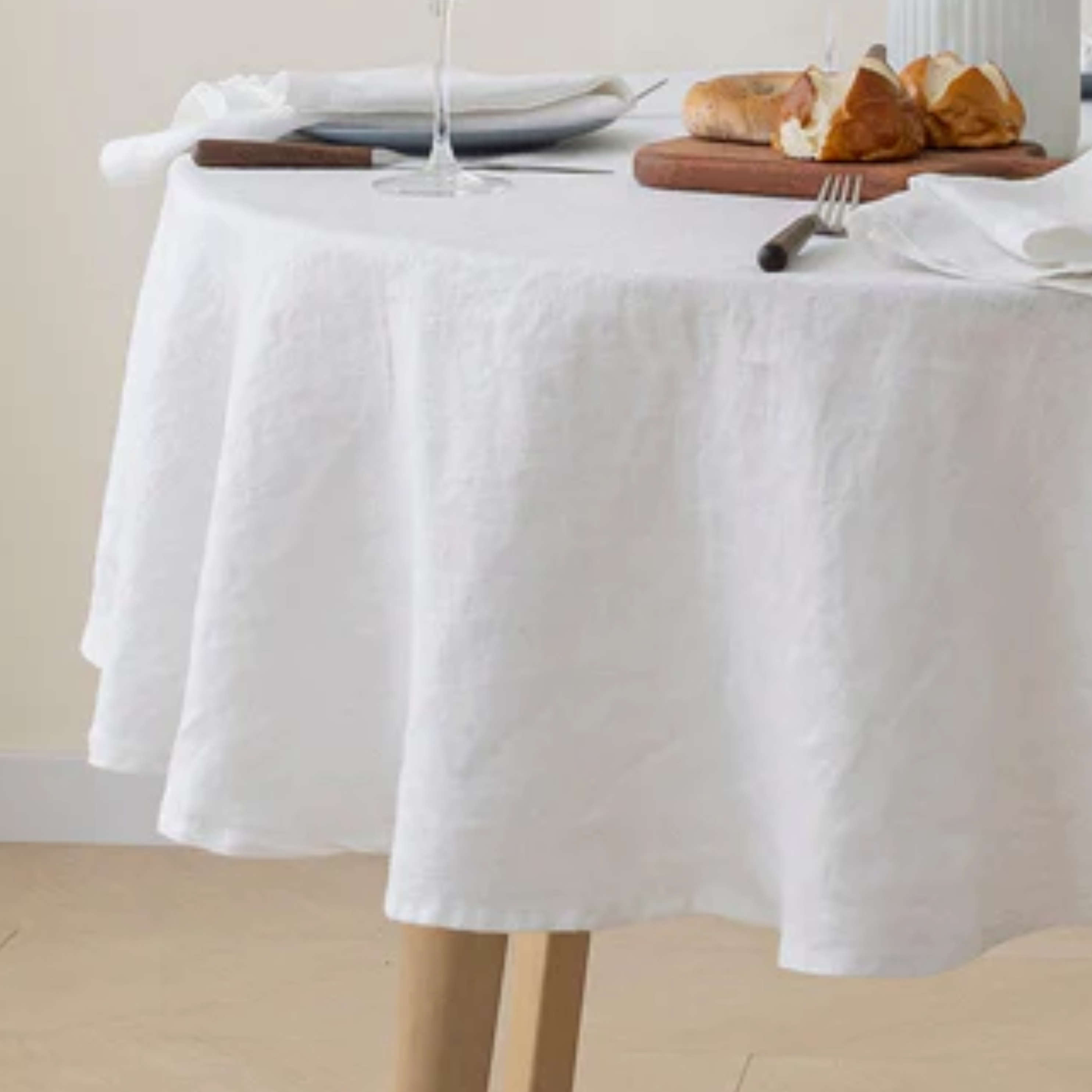 100% French Flax linen Round Tablecloth- White