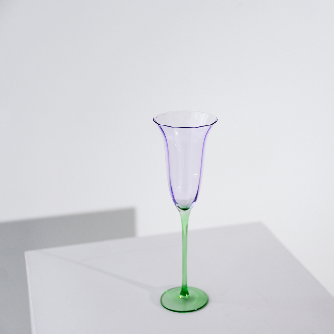 Fleur Champagne Flute- Set of 4- Green/Lilac