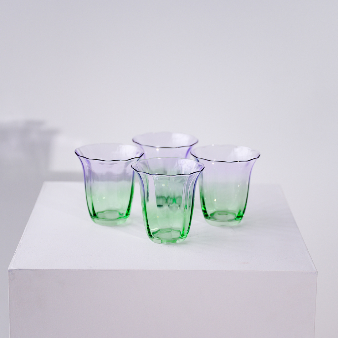 Fleur Stemless Glass- Set of 4- Green/Lilac