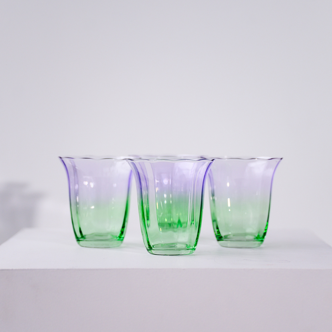Fleur Stemless Glass- Set of 4- Green/Lilac