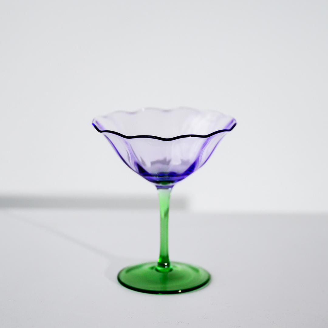 Fleur Cocktail Coupe- Set of 4- Green/Lilac