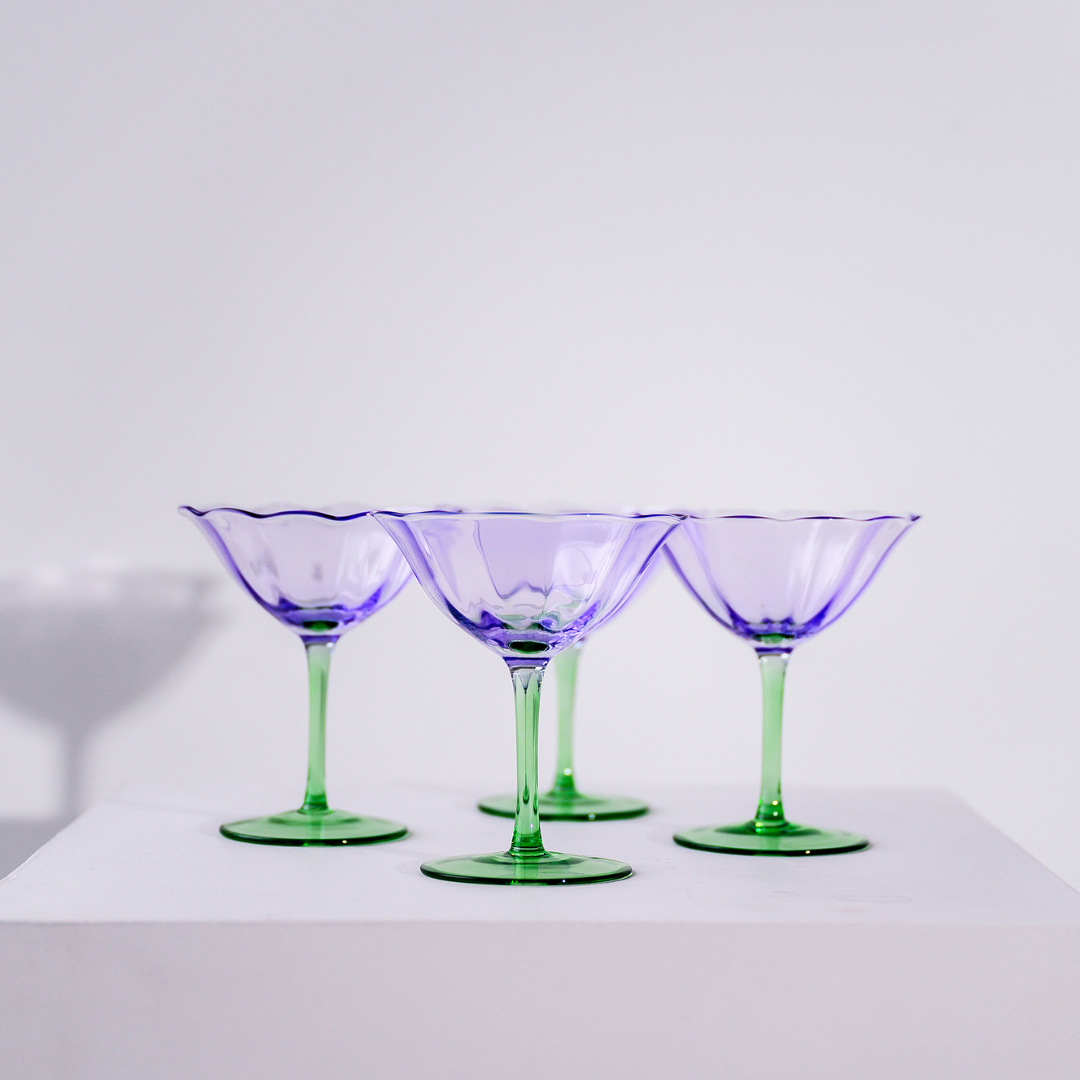 Fleur Cocktail Coupe- Set of 4- Green/Lilac