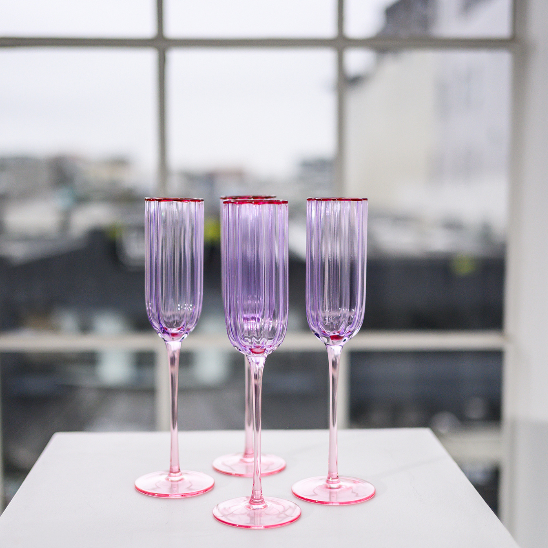 Petal Champagne Flute- Set of 4- Lilac/Blush