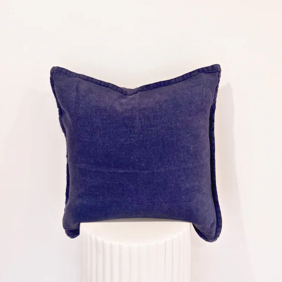 100% Belgium Linen Vintage Washed Cushion- Feather Filled - Navy
