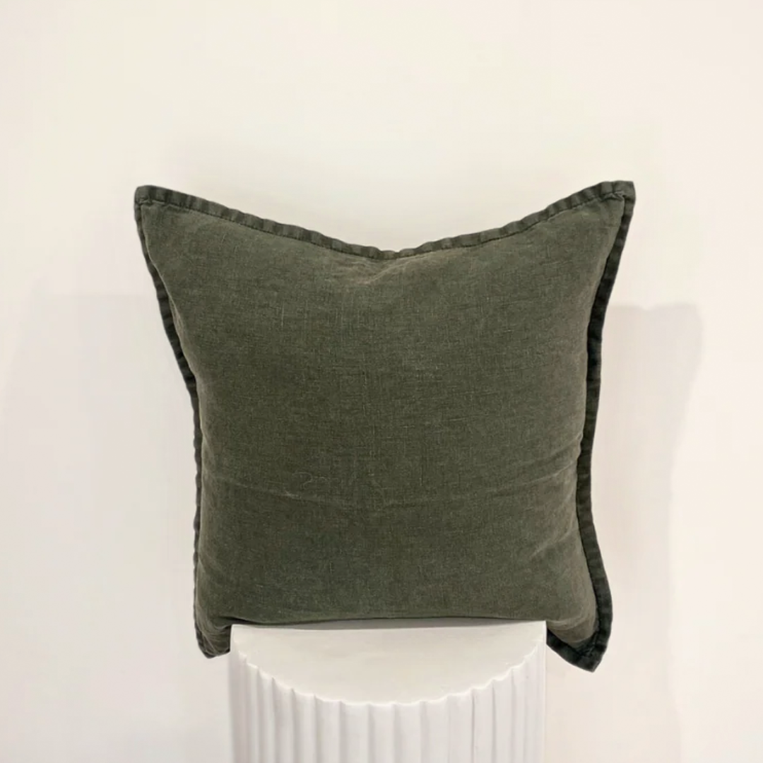 100% Belgium Linen Vintage Washed Cushion- Feather Filled - Pine