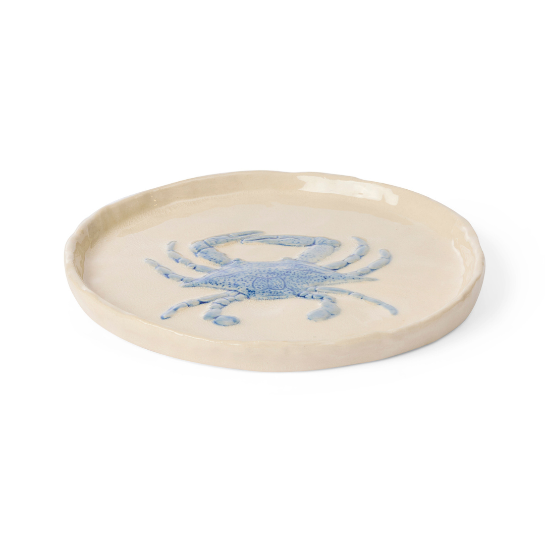 CRAB BLUE GLAZED PLATE D18CM