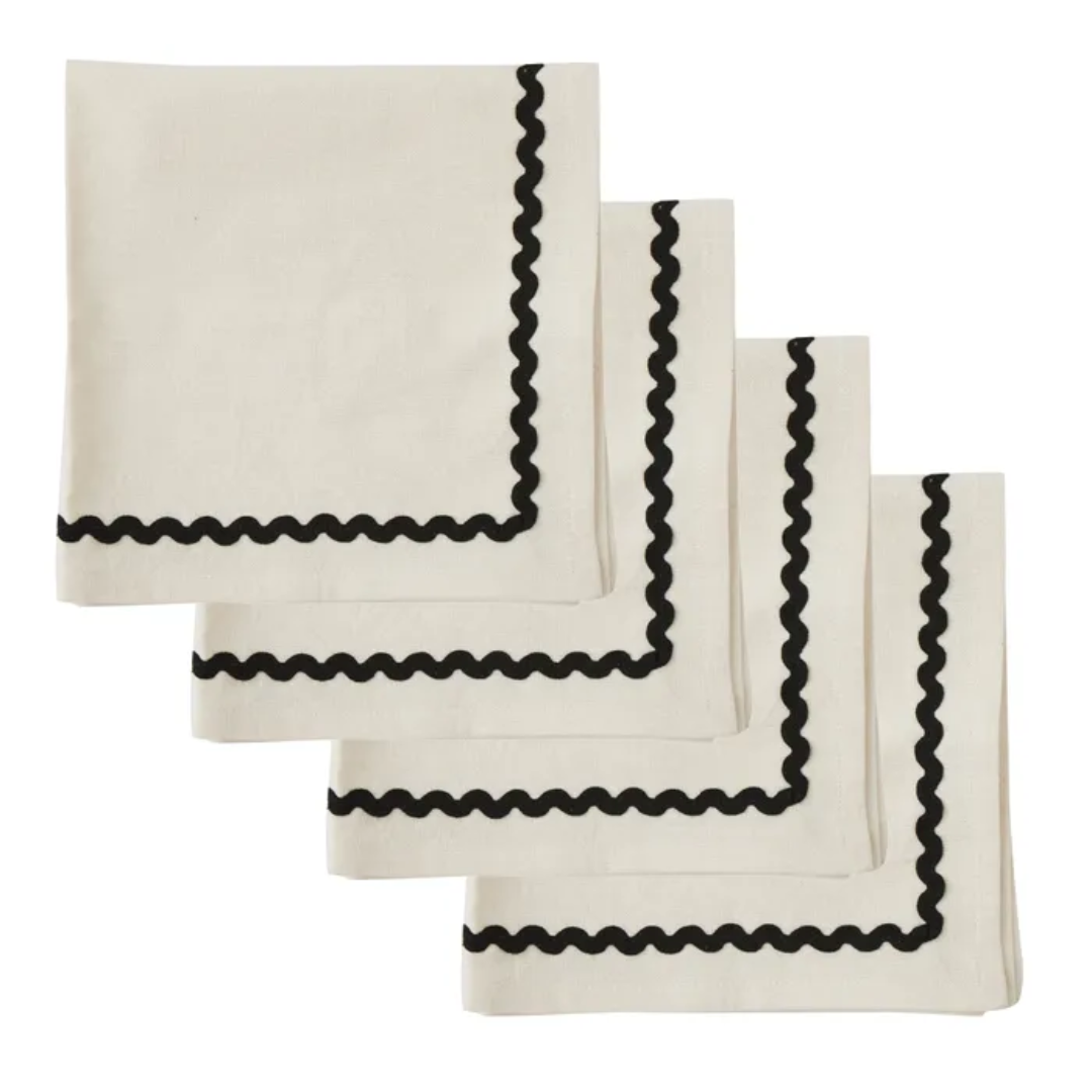 Orla S/4  Cotton Napkins- Ivory/Black