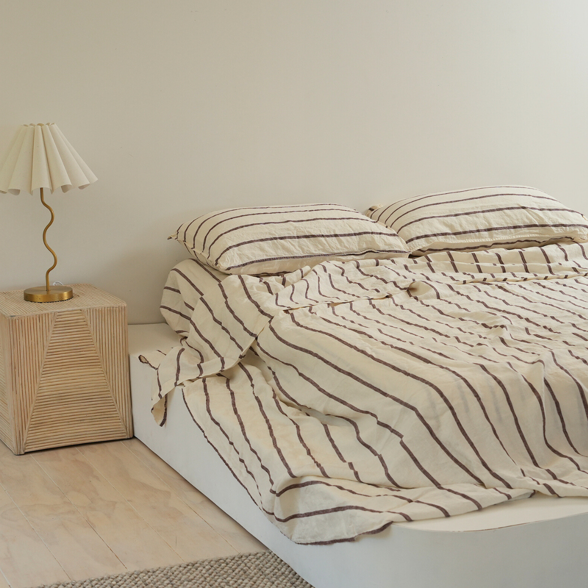 100% French Flax Linen Sheet set- Cocoa Stripe
