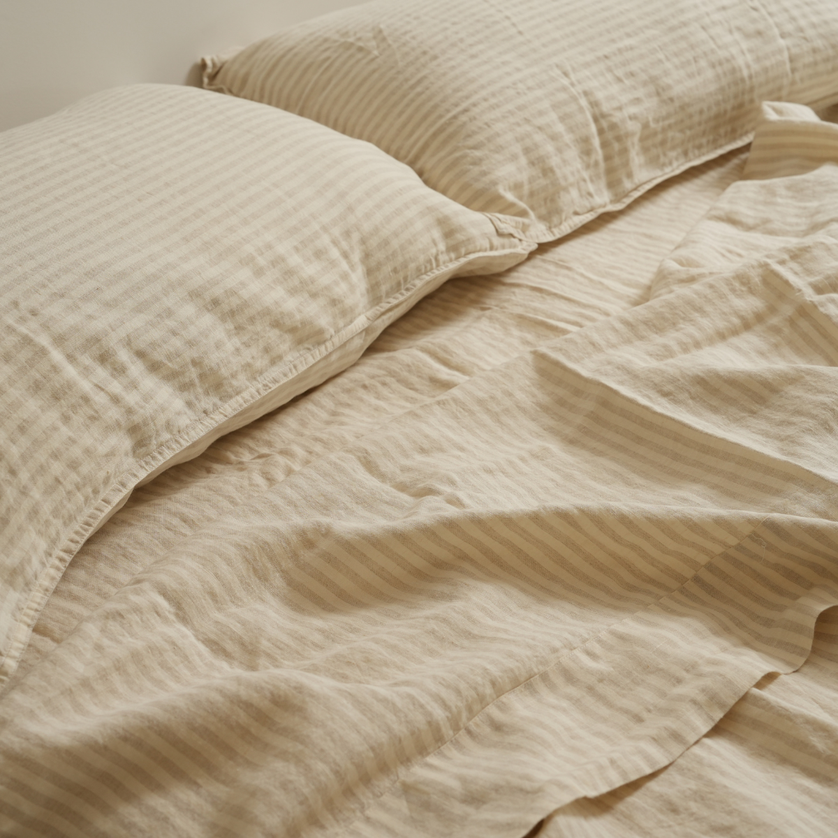 100% French Flax Linen Sheet set- Sand Stripe