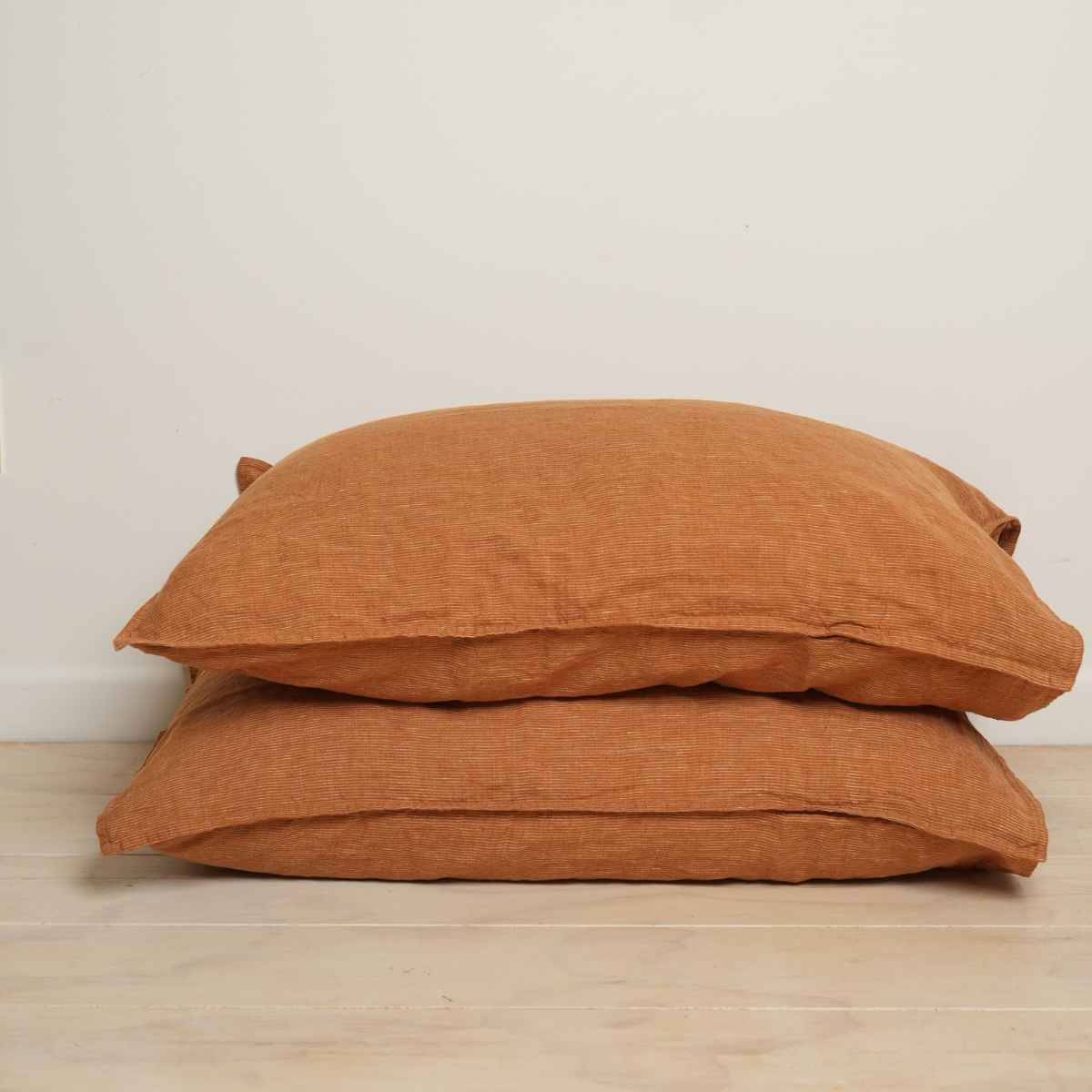 100% French Linen Pillowcase Pair- Caramel Pinstripe