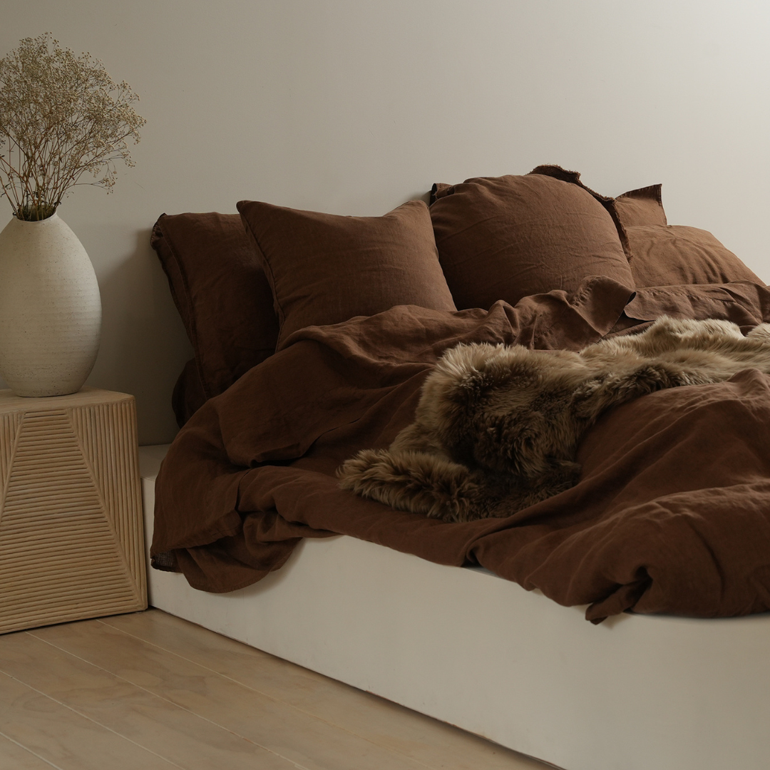 100% French Flax Linen Duvet Cover Set - Mocha