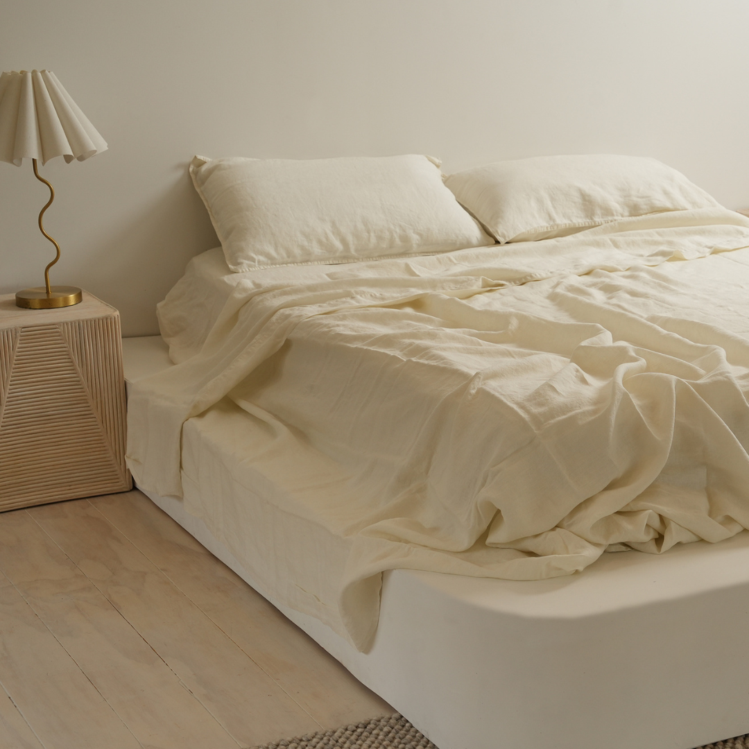 100% French Flax Linen Sheet set- Milk