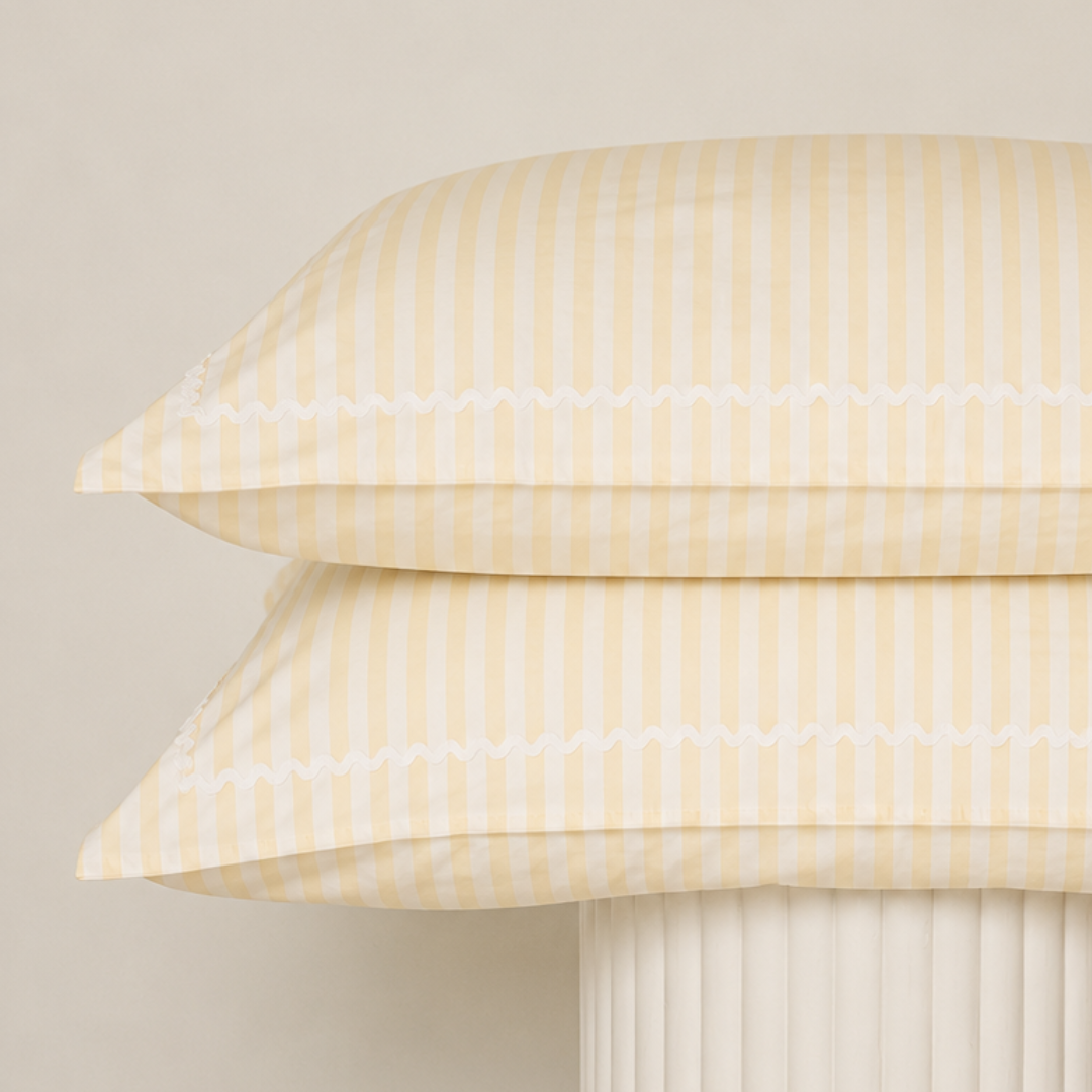 Bonnie Pillowcase Pair- Butter Stripe/White Trim
