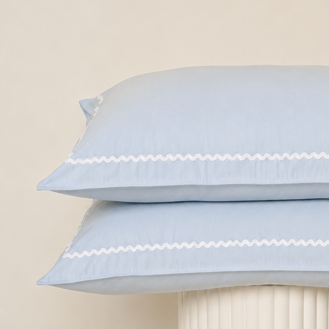 Bonnie Pillowcase Pair- Sky Blue/White Trim