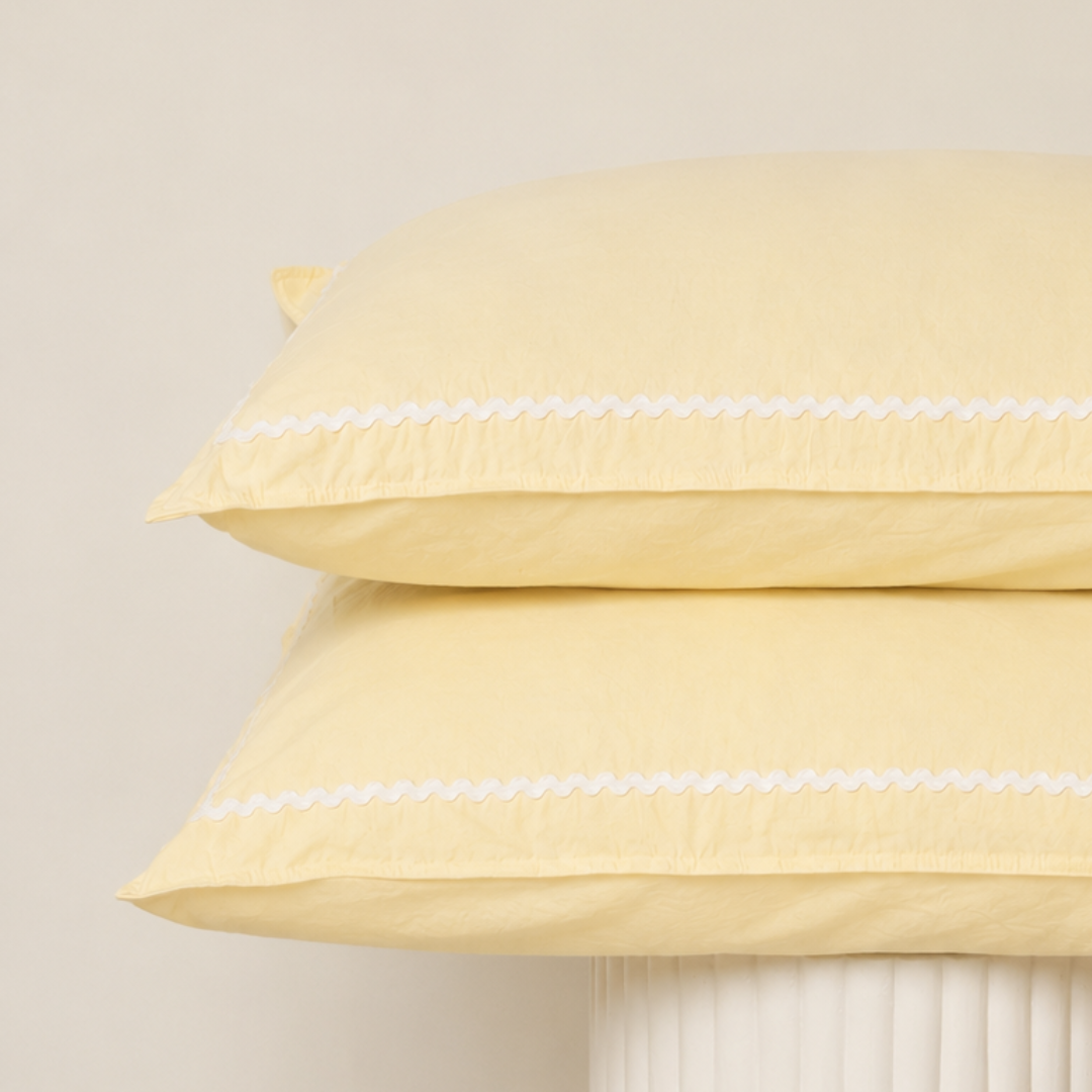 Bonnie Pillowcase Pair- Butter/White Trim