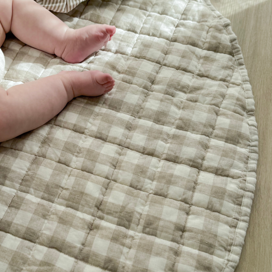 100% French Flax Linen Playmat- Natural Gingham